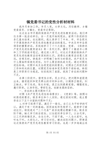 2024年镇党委书记的党性分析材材料