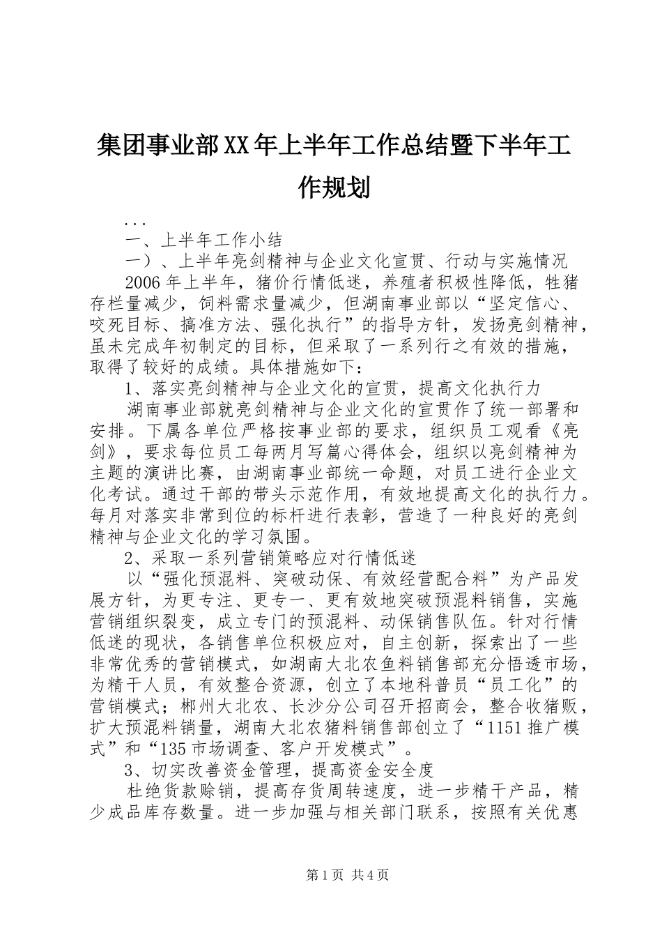 2024年集团事业部上半年工作总结暨下半年工作规划_第1页