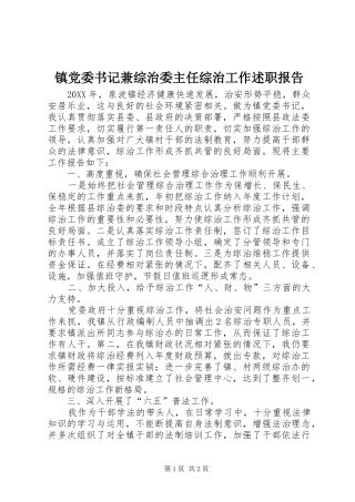 2024年镇党委书记兼综治委主任综治工作述职报告