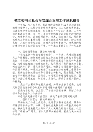 2024年镇党委书记社会治安综合治理工作述职报告