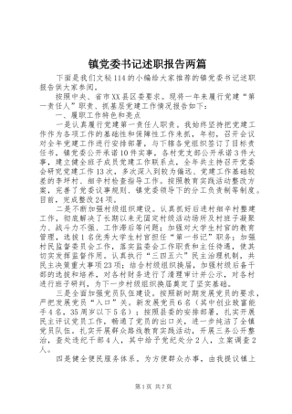 2024年镇党委书记述职报告两篇