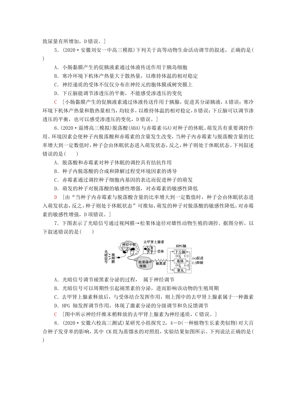 （统考版）高考生物二轮复习 命题点专练（十）生命活动的调节（2）（选择题）（含解析）-人教版高三生物试题_第2页