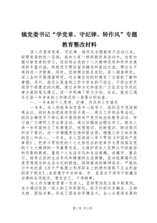 2024年镇党委书记学党章守纪律转作风专题教育整改材料