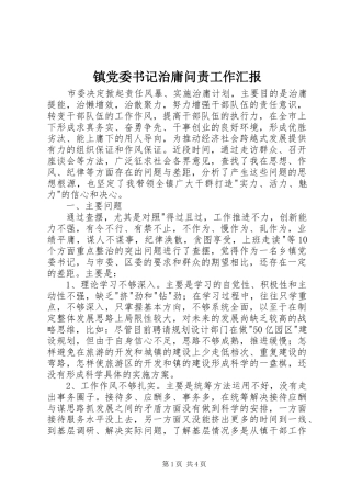 2024年镇党委书记治庸问责工作汇报