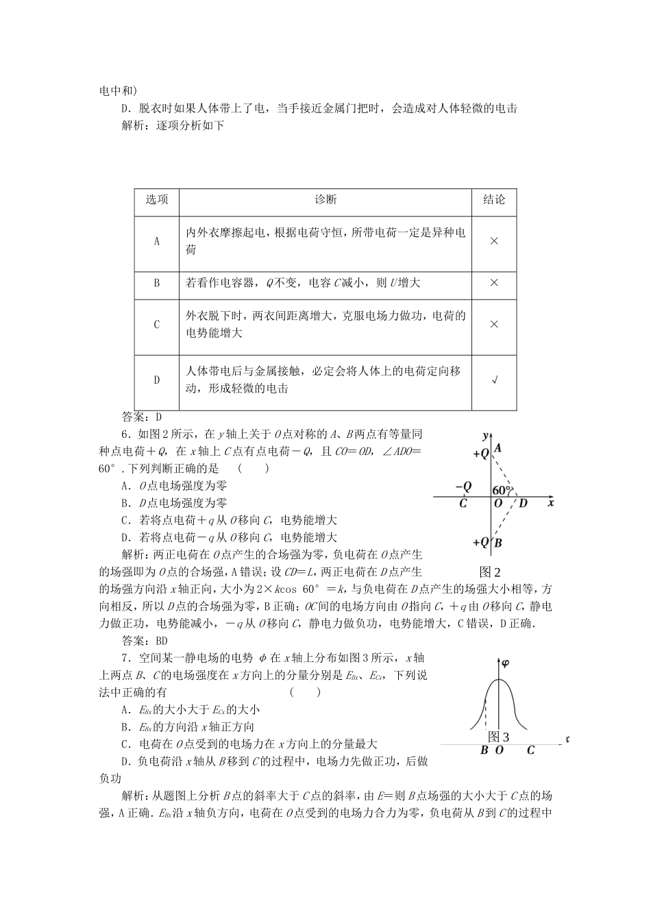 （课堂设计）高中物理 第一章 静电场本章综合检测3 新人教版选修3-1_第2页