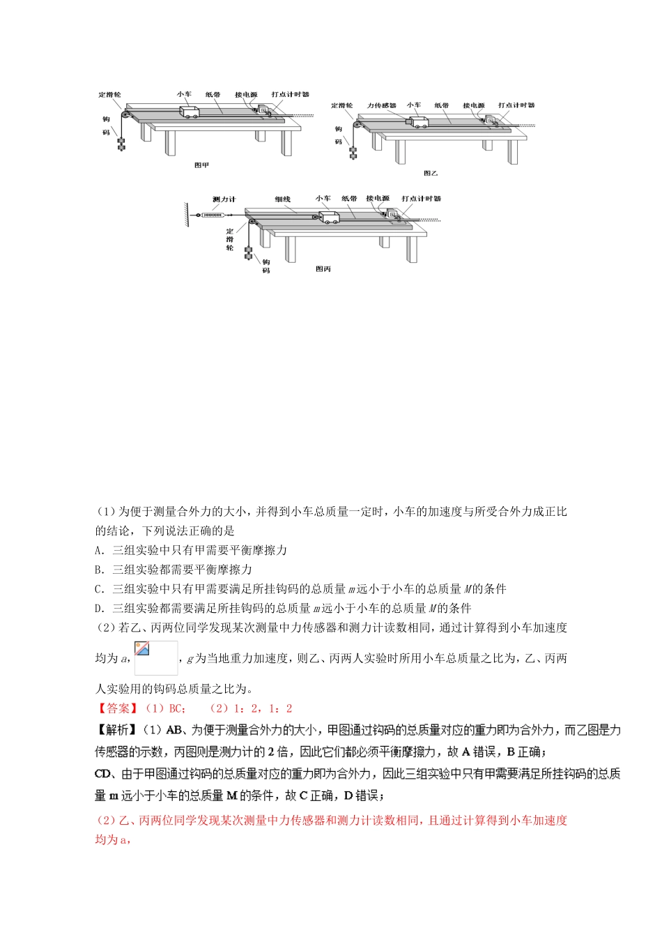 （讲练测）高考物理一轮复习 专题13 探究加速度与力、质量的关系（练）（ 含解析）-人教版高三全册物理试题_第2页