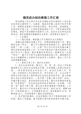 2024年镇党政办综治维稳工作汇报