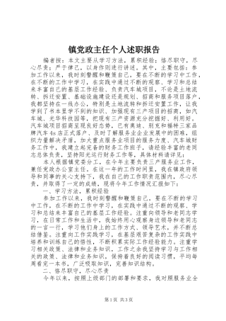 2024年镇党政主任个人述职报告