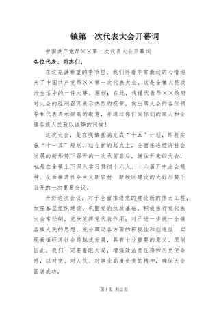 2024年镇第一次代表大会开幕词