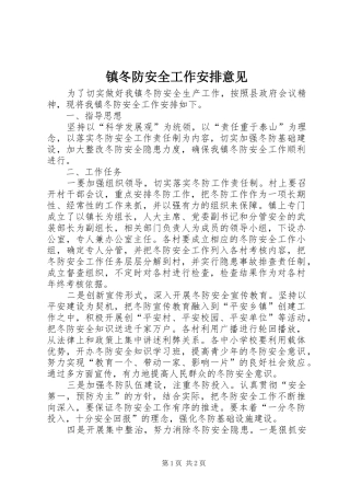 2024年镇冬防安全工作安排意见