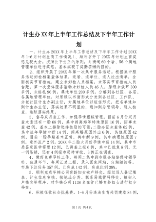 2024年计生办上半年工作总结及下半年工作计划