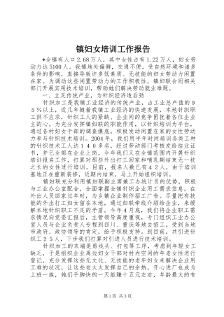2024年镇妇女培训工作报告