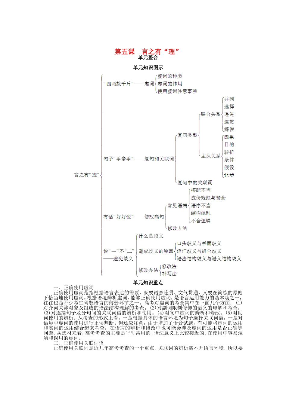 （课堂设计）高中语文 第五课 言之有“理”单元整合与过关检测 新人教版选修《语言文字应用》_第1页