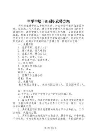 2024年中学中层干部副职竞聘方案