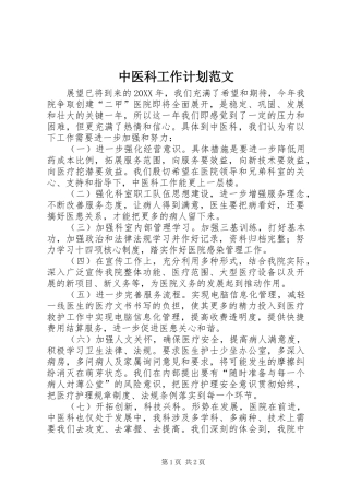 2024年中医科工作计划范文