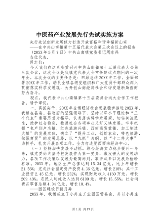 2024年中医药产业发展先行先试实施方案