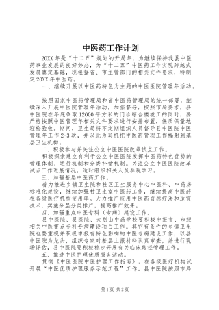 2024年中医药工作计划