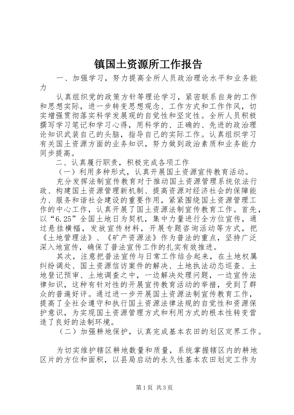 2024年镇国土资源所工作报告_第1页