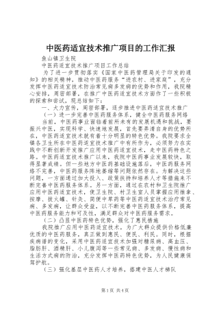 2024年中医药适宜技术推广项目的工作汇报