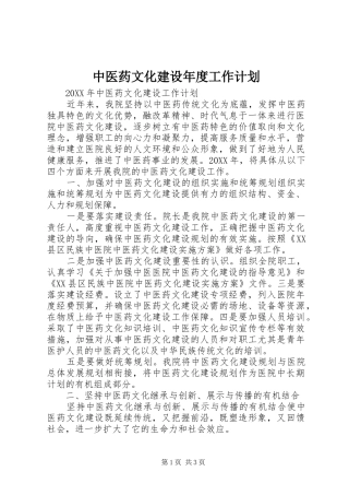 2024年中医药文化建设年度工作计划