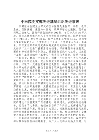 2024年中医院党支部先进基层组织先进事迹