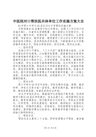 2024年中医院对口帮扶医共体单位工作实施方案大全