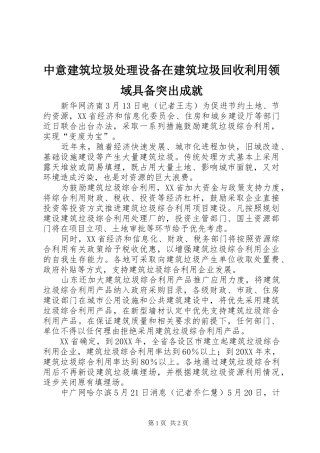 2024年中意建筑垃圾处理设备在建筑垃圾回收利用领域具备突出成就