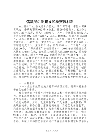 2024年镇基层组织建设经验交流材料