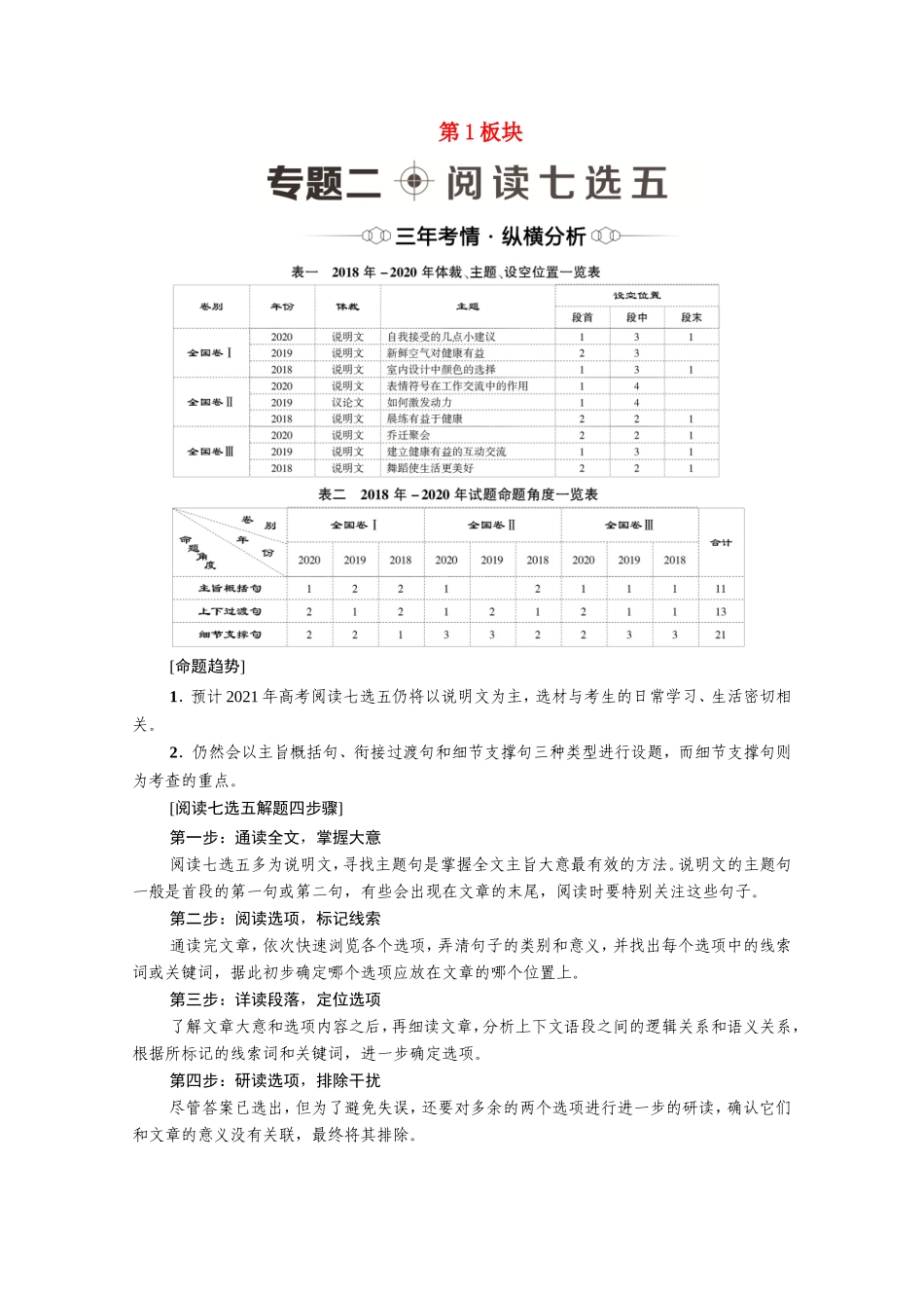 （统考版）高考英语二轮复习 第1板块 攻克阅读理解 专题2 阅读七选五（含解析）-人教版高三英语试题_第1页
