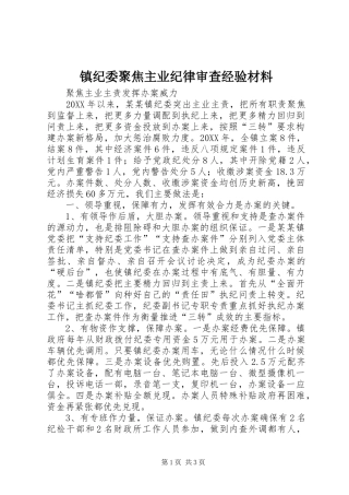 2024年镇纪委聚焦主业纪律审查经验材料