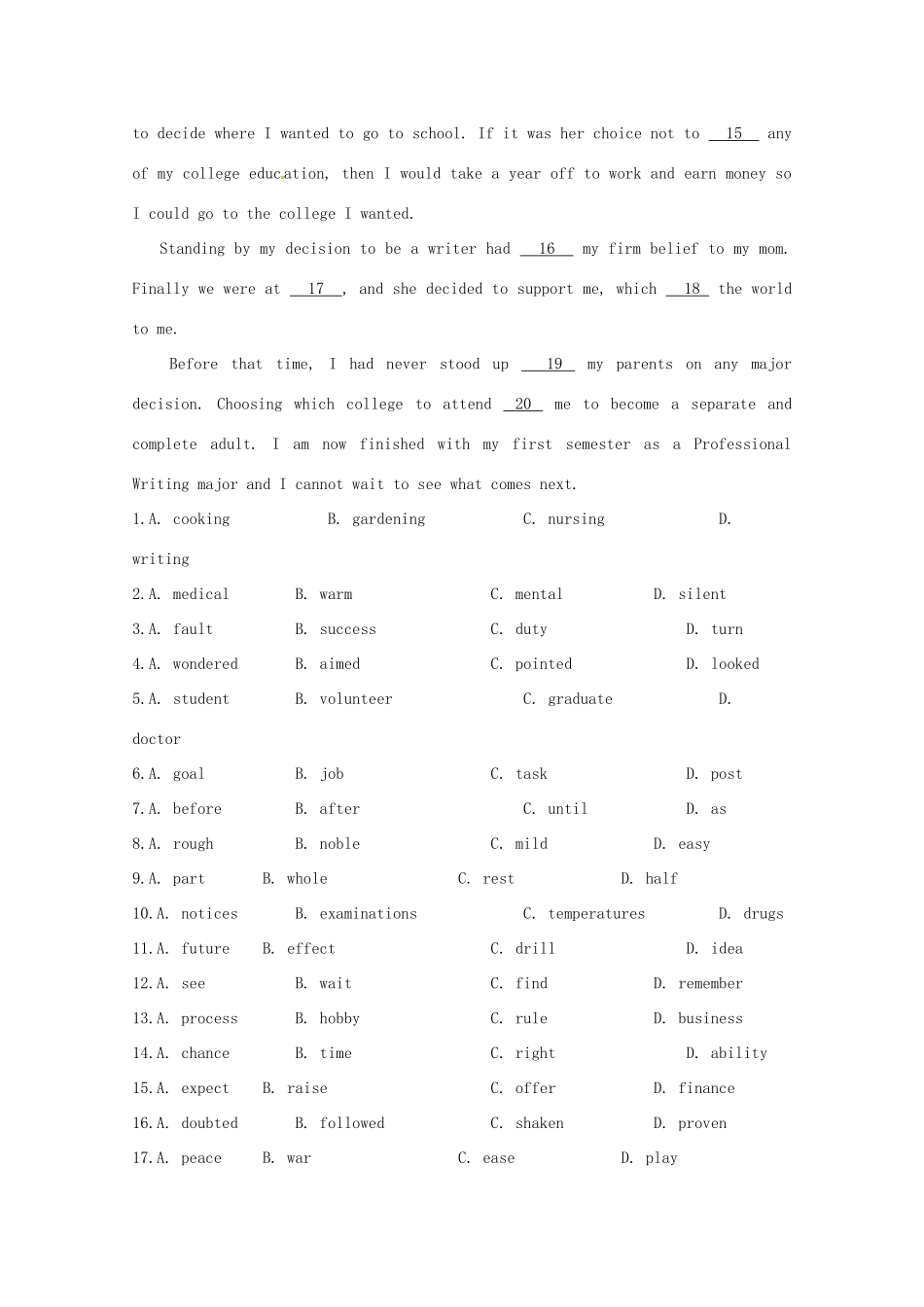 （讲练测）高考英语一轮复习 Unit 1 Women of achievement（测）（含解析）新人教版必修4-新人教版高三必修4英语试题_第2页