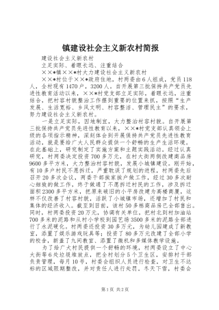 2024年镇建设社会主义新农村简报