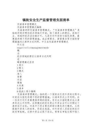 2024年镇街安全生产监督管理负面清单