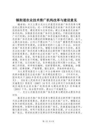 2024年镇街道农业技术推广机构改革与建设意见