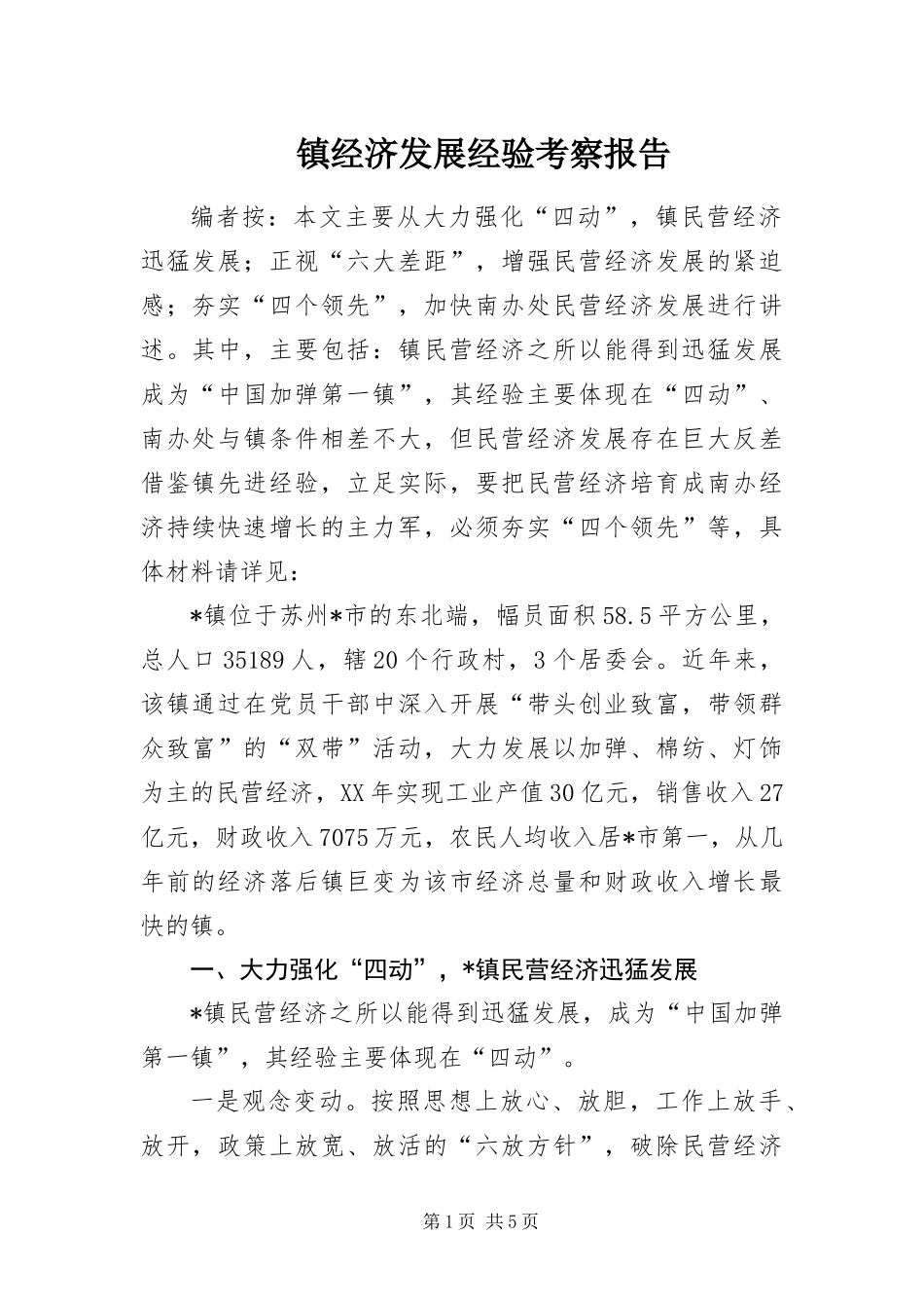 2024年镇经济发展经验考察报告_第1页