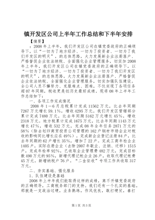 2024年镇开发区公司上半年工作总结和下半年安排