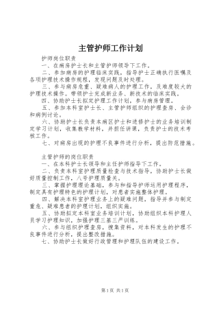 2024年主管护师工作计划