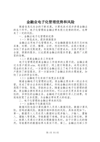 2024年金融业电子化管理优势和风险