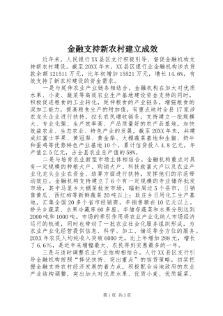 2024年金融支持新农村建立成效