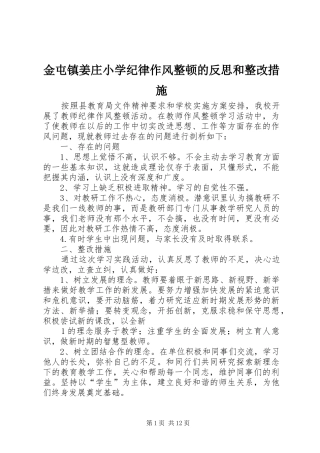 2024年金屯镇姜庄小学纪律作风整顿的反思和整改措施
