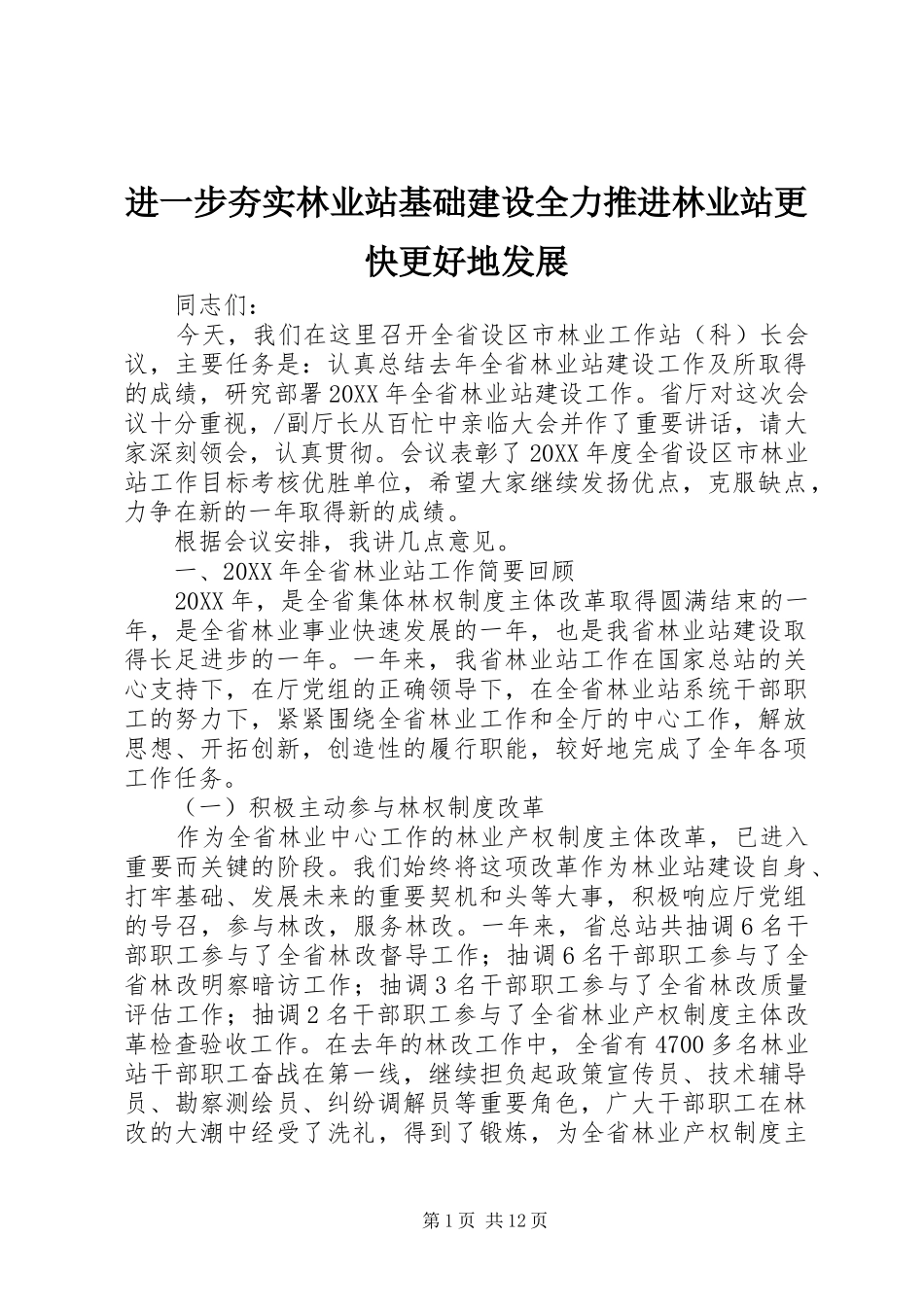 2024年进一步夯实林业站基础建设全力推进林业站更快更好地发展_第1页