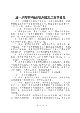 2024年进一步完善和做好改制重组工作的意见