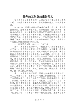 2024年晋升的工作总结报告范文
