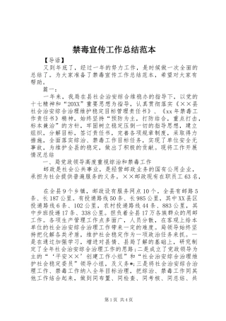 2024年禁毒宣传工作总结范本