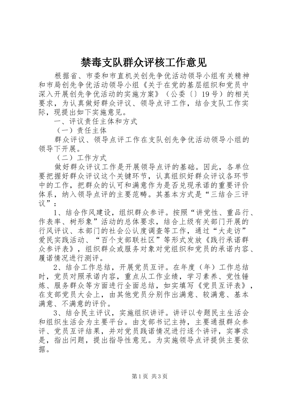 2024年禁毒支队群众评核工作意见_第1页