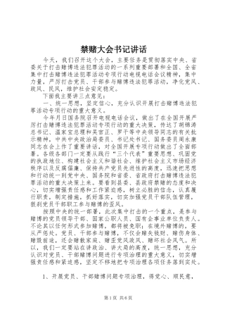 2024年禁赌大会书记致辞