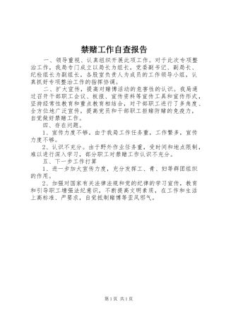 2024年禁赌工作自查报告