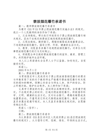 2024年禁放烟花爆竹承诺书