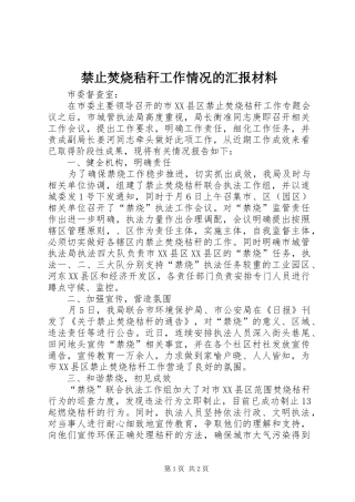 2024年禁止焚烧秸秆工作情况的汇报材料