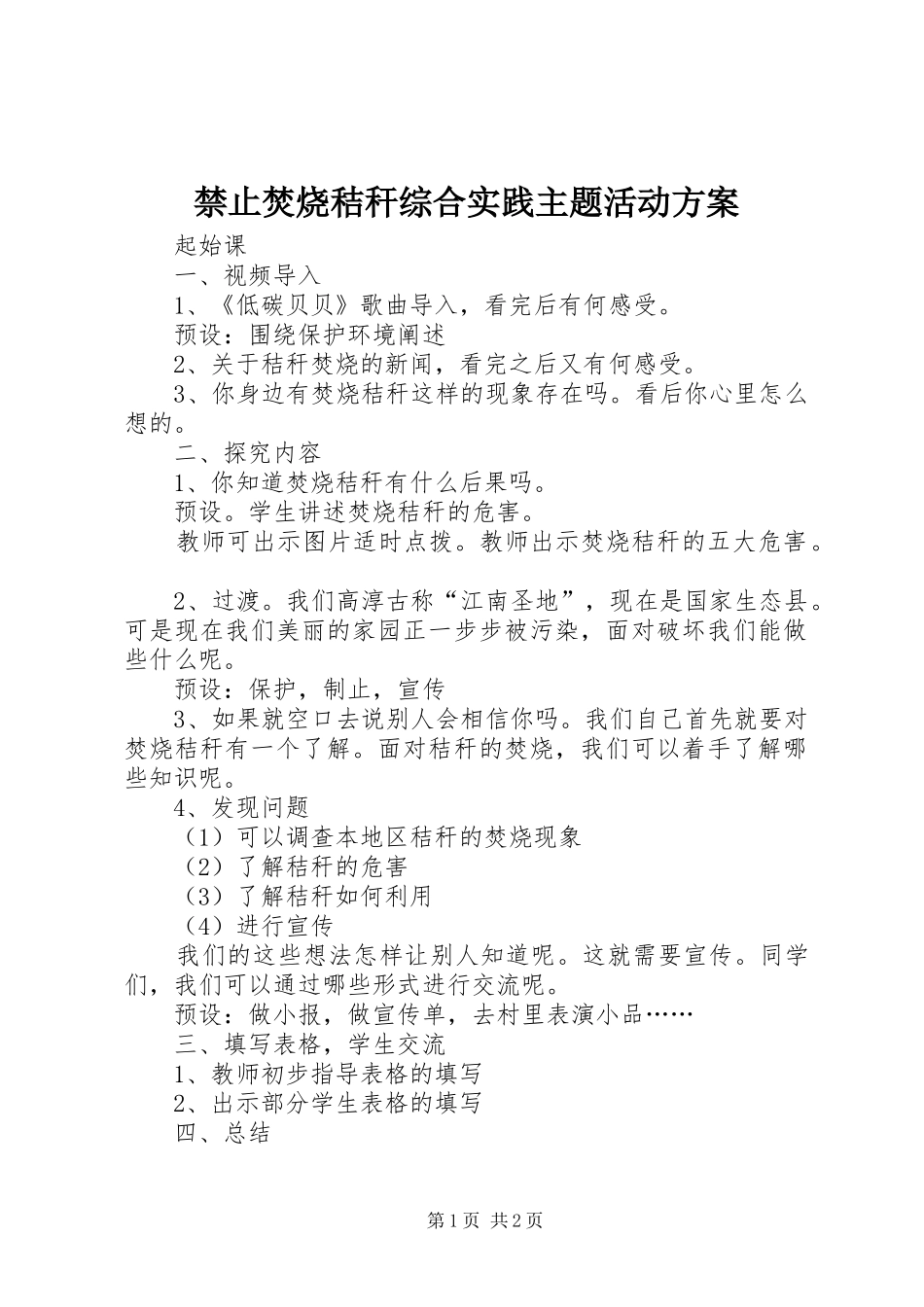 2024年禁止焚烧秸秆综合实践主题活动方案_第1页